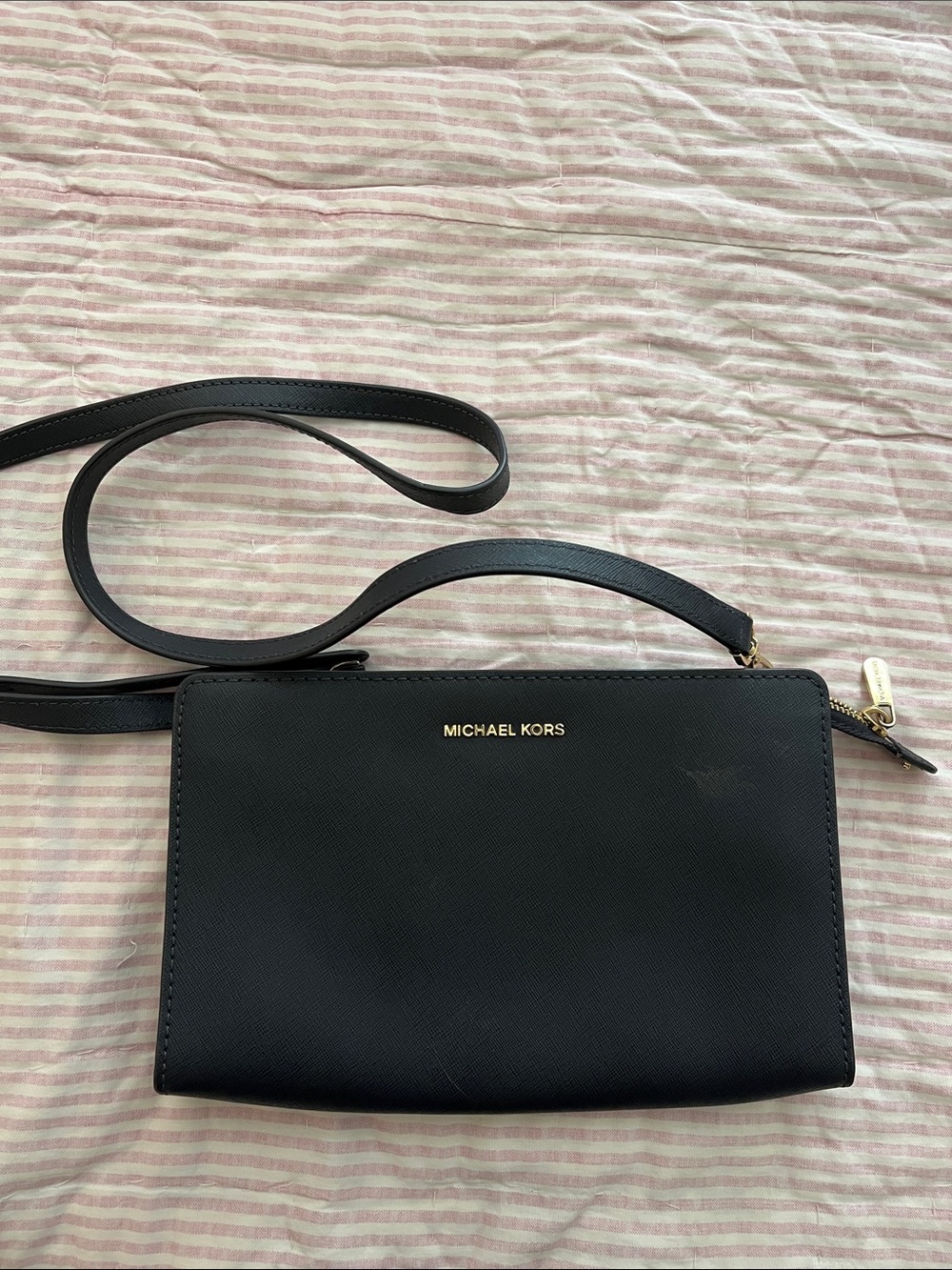 Michael Kors Black Saffiano Crossbody with Gold Logo